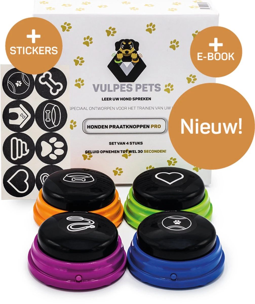 Vulpes Pets® PRO Praatknop Voor Honden - Dogbuttons - Laat Uw Huisdier Spreken - Hondenspeelgoed - Honden Training - Incl. E-Book & Trainingsstickers 3 Vulpes Pets® PRO Praatknop Voor Honden - Dogbuttons - Laat Uw Huisdier Spreken - Hondenspeelgoed - Honden Training - Incl. E-Book & Trainingsstickers