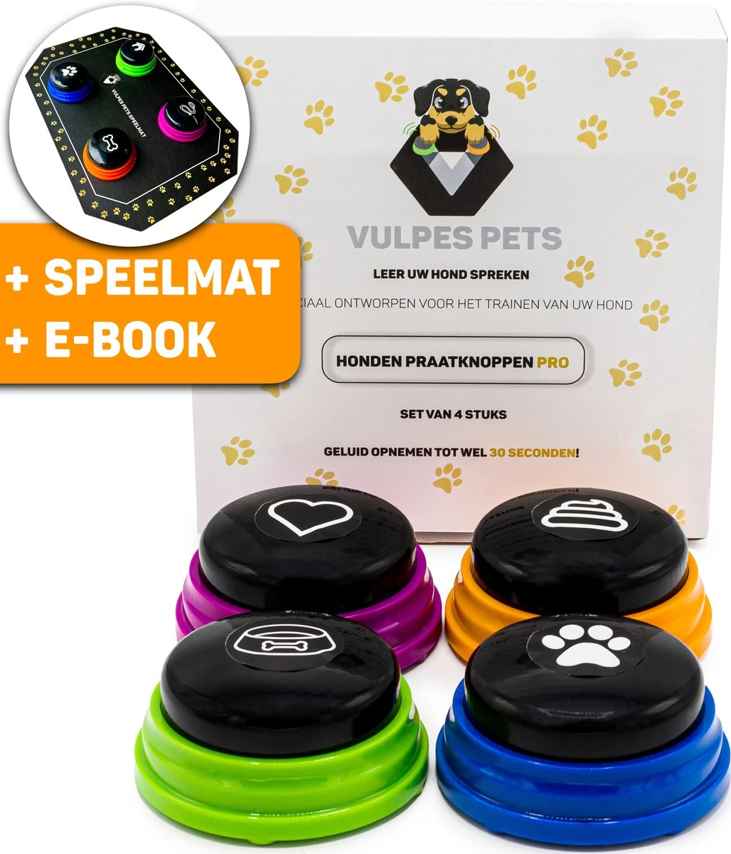 Vulpes Pets® PRO Praatknop Voor Honden Met Speelmat - Dogbuttons - Laat Uw Huisdier Spreken - Hondenspeelgoed - Honden Training - Inclusief E-Book En Speelmat 3 Vulpes Pets® PRO Praatknop Voor Honden Met Speelmat - Dogbuttons - Laat Uw Huisdier Spreken - Hondenspeelgoed - Honden Training - Inclusief E-Book En Speelmat