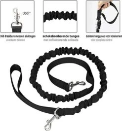 Looplijn Met Heupriem Hands Free - Hondenriem - Reflecterende Hardloopband -Elastische Leiband - Heuptas En Flessenhouder - Zwart - 150 Cm Tot 210 Cm -Hondenserie Winkel 1115x1200 4