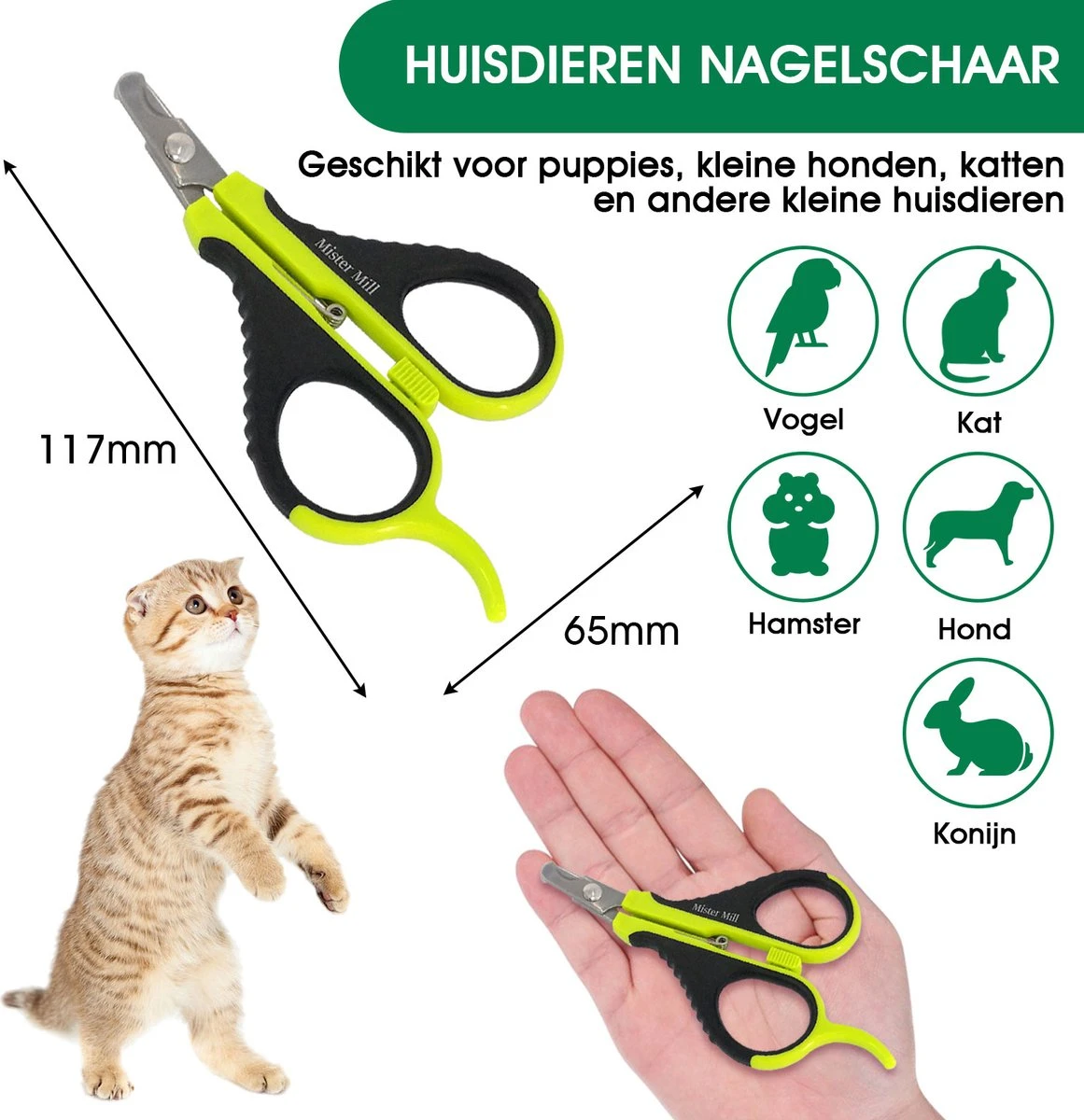 Mister Mill Nagelknipper Kat - Nagelschaar - Kleine Hond (Max. 10 Kg.) Vogel En Knaagdier 5 Mister Mill Nagelknipper Kat - Nagelschaar - Kleine Hond (Max. 10 Kg.) Vogel En Knaagdier - Afbeelding 3