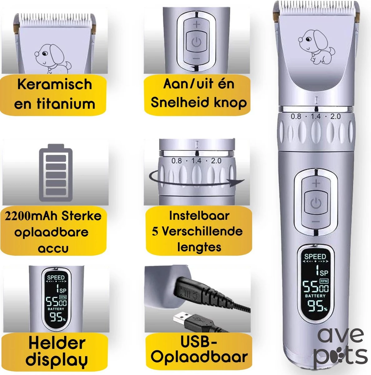 AVE Pets® Volledige Hondentondeuse Set Met Display - Draadloos Tondeuse - Scheerapparaat Voor Je Hond Of Kat - Huisdier Trimmer - Dierentondeuse - Dieren Verzorging 6 AVE Pets® Volledige Hondentondeuse Set Met Display - Draadloos Tondeuse - Scheerapparaat Voor Je Hond Of Kat - Huisdier Trimmer - Dierentondeuse - Dieren Verzorging - Afbeelding 4