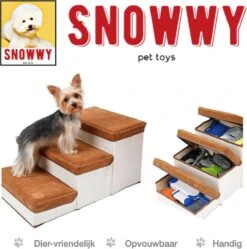 SNOWWY - Hondentrap Met Opslagruimte - Honden Loopplank Met Handige Opslagvakje - Hondenloopplanken - Inklapbaar - Huisdier Opstap - Hondentrapje - Bruin -Hondenserie Winkel 1190x1200 1
