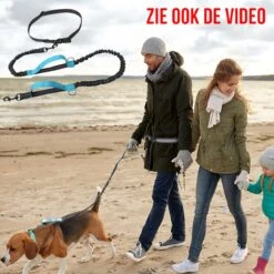 Merkloos Allernieuwste® Elastische Hondenriem 2-in-1 HANDSFREE Voor Hardlopen Shoppen En Wandelen - Honden Riem 160/260 Cm - Blauw Zwart -Hondenserie Winkel 1198x1200 31