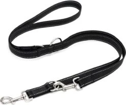 Happilax Dog Leash 2m Adjustable - Black/Reflective - 3-Step Adjustable Leash - Double Leash, Tug Leash - Geschikt Als Hondenriem Voor Grote Honden Of Als Sleepriem Voor Kleine Honden.