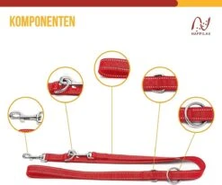 Happilax Dog Leash 2m Adjustable - Red / Reflective - 3-Step Adjustable Leash - Double Leash, Tug Leash - Geschikt Als Hondenriem Voor Grote Honden Of Als Sleepriem Voor Kleine Honden. -Hondenserie Winkel 1200x1002