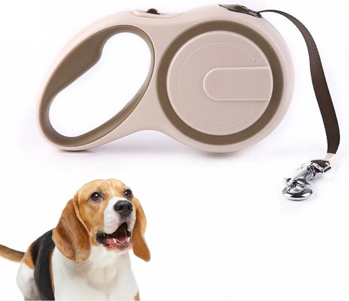 Hondenriem - Leiband Hond - Rollijn - 5 Meter - Beige - Riem Met Oprolsysteem - Hondenriem Flexi - Hondenlijn - Uitlaatriem 3 Hondenriem - Leiband Hond - Rollijn - 5 Meter - Beige - Riem Met Oprolsysteem - Hondenriem Flexi - Hondenlijn - Uitlaatriem