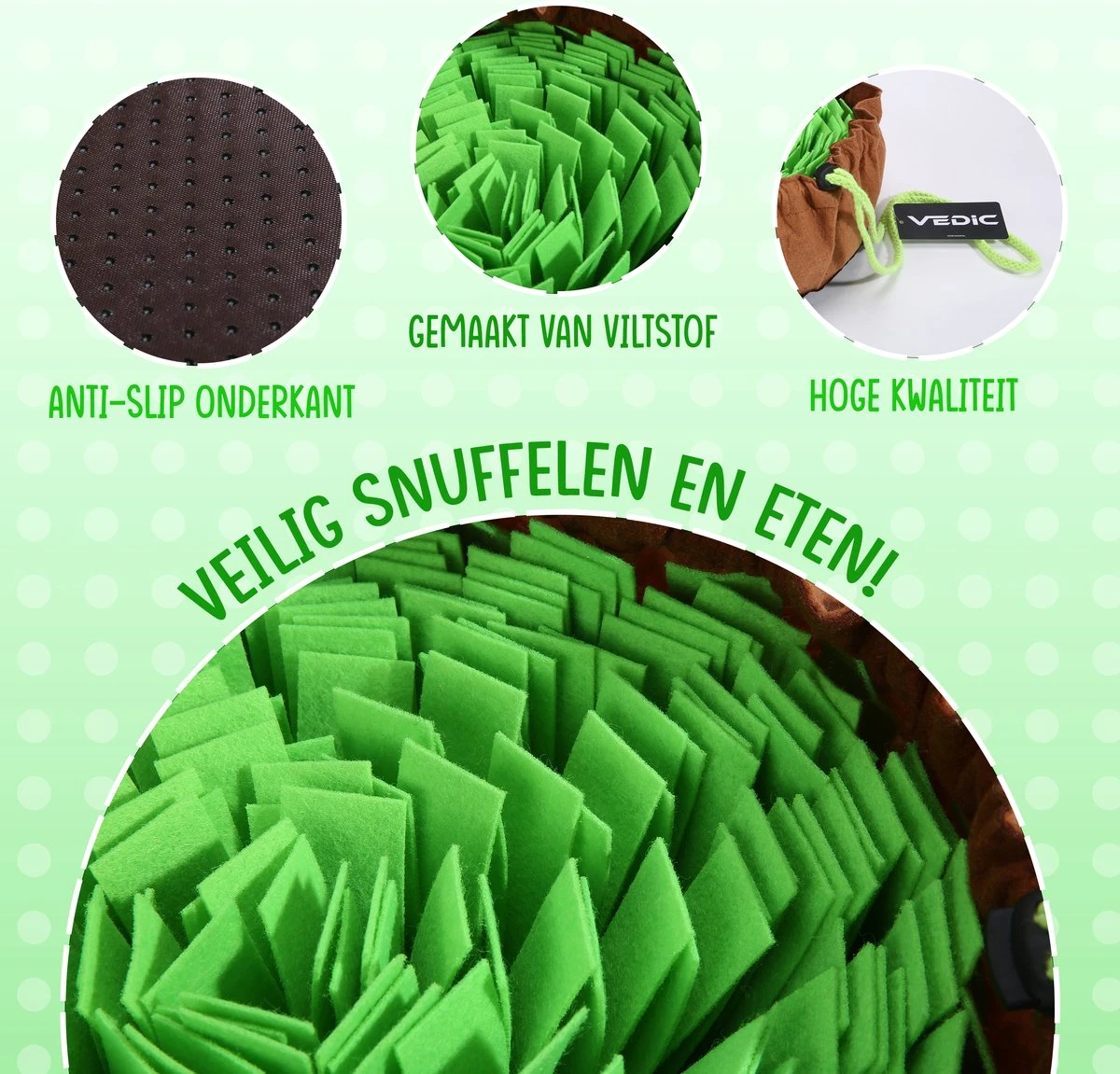 VEDIC® - XL Snuffelmat Groen/Bruin - Hondenspeelgoed- Antischrok - 45 CM - Hondenspeelgoed - Honden En Katten - Intelligentie - Slow Feeder - Voerbak 8 VEDIC® - XL Snuffelmat Groen/Bruin - Hondenspeelgoed- Antischrok - 45 CM - Hondenspeelgoed - Honden En Katten - Intelligentie - Slow Feeder - Voerbak - Afbeelding 6
