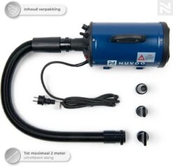 Nuvoo Professionele Hondenföhn / Waterblazer / Hondenborstel Met 3 Opzetstukken - Verstelbare Vermogen Tot 2200W - Warme / Koude Stand - Blauw -Hondenserie Winkel 1200x1153 14