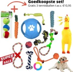 (Goedkoopste) Honden Speelgoed Set 15 Stuks Geschikt Voor Puppy's T/m Middelgrote Honden - Honden Kauw Speelgoed - 15 Stuks - Hondenspeeltjes - Intelligentie - Touw - Flostouw - Bijtring - Bal - Huisdieren Speelgoed