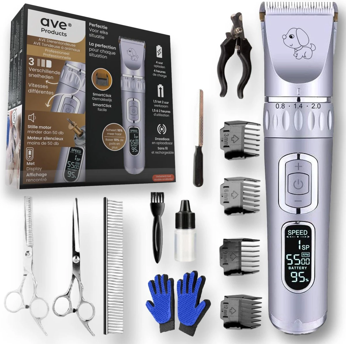 AVE Pets® Volledige Hondentondeuse Set Met Display - Draadloos Tondeuse - Scheerapparaat Voor Je Hond Of Kat - Huisdier Trimmer - Dierentondeuse - Dieren Verzorging 3 AVE Pets® Volledige Hondentondeuse Set Met Display - Draadloos Tondeuse - Scheerapparaat Voor Je Hond Of Kat - Huisdier Trimmer - Dierentondeuse - Dieren Verzorging