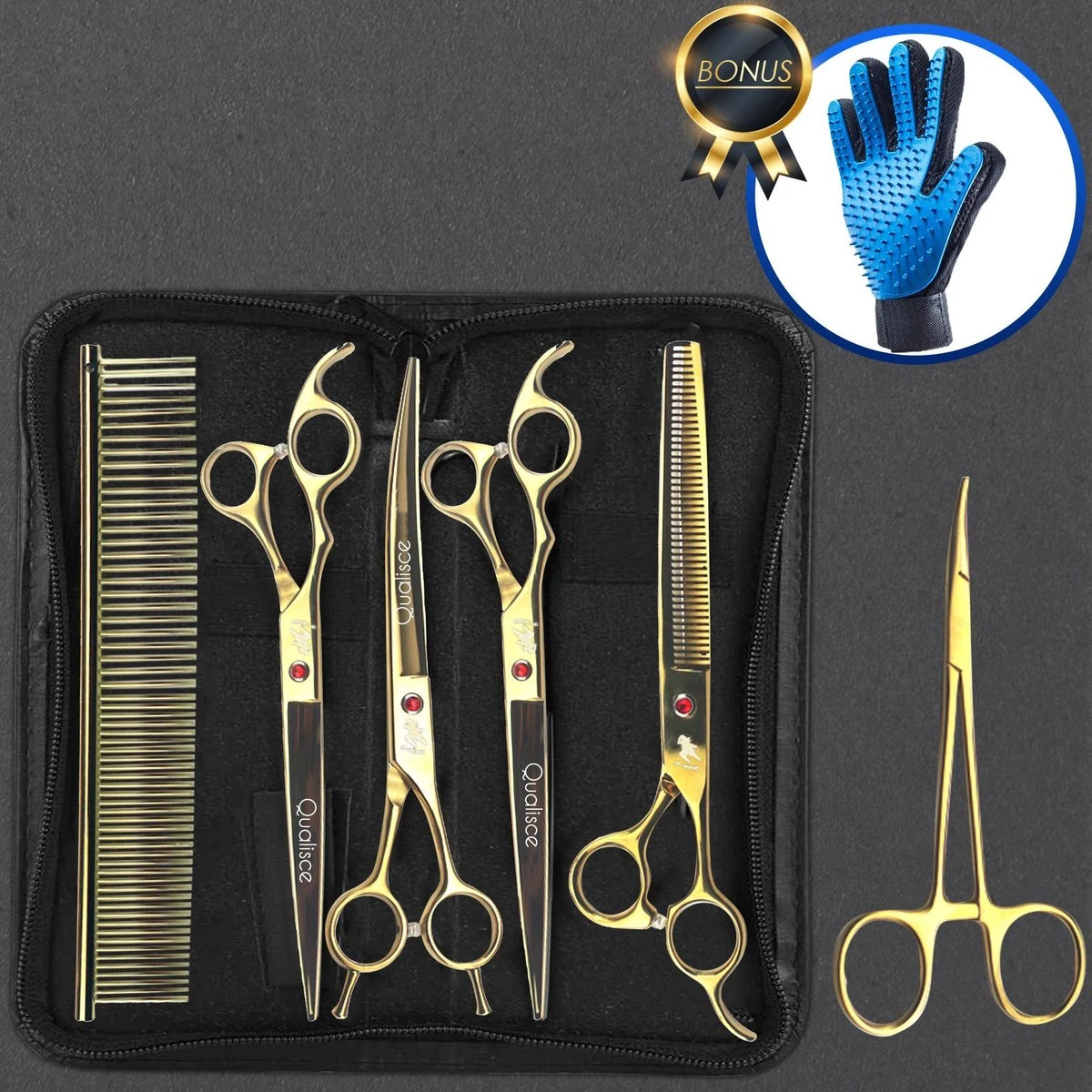 Scharenset Hond - 8-Delige Scharenset - Hondenschaar - Trimset - Trimschaar Voor Honden - Huisdier Knipset - Effileerschaar Hond - Goud 3 Scharenset Hond - 8-Delige Scharenset - Hondenschaar - Trimset - Trimschaar Voor Honden - Huisdier Knipset - Effileerschaar Hond - Goud