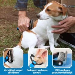 Hoogwaardige 2-Zijdige Hondenkam Hondenborstel Borstel Hond Klittenkam - Ondervacht Kam - Honden Borstel - Honden Kam - Hondenborstel Langharig - Hondenborstel Kortharig - Verwijdert Klitten - Voorkomt Verharing - Blauw - Woodoro -Hondenserie Winkel 1200x1200 1207