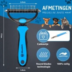 Hoogwaardige 2-Zijdige Hondenkam Hondenborstel Borstel Hond Klittenkam - Ondervacht Kam - Honden Borstel - Honden Kam - Hondenborstel Langharig - Hondenborstel Kortharig - Verwijdert Klitten - Voorkomt Verharing - Blauw - Woodoro -Hondenserie Winkel 1200x1200 1209