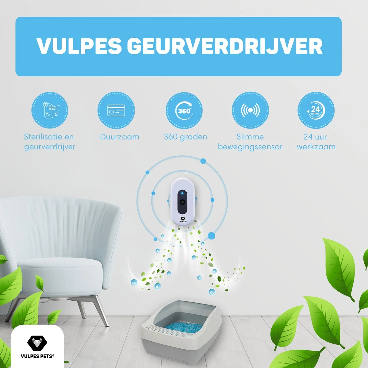 Vulpes Pets® Kattenbak Geurverdrijver PRO - Ozon En Negatieve Ionen Functie - Infraroodsensor - Oplaadbaar - Geurverwijderaar - Air Eliminator - Wit 5 Vulpes Pets® Kattenbak Geurverdrijver PRO - Ozon En Negatieve Ionen Functie - Infraroodsensor - Oplaadbaar - Geurverwijderaar - Air Eliminator - Wit - Afbeelding 4