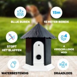 Vulpes Pets® Anti Blaf Apparaat Pro - Anti Blafband Voor Alle Honden - Luxe Hondentrainer - Diervriendelijk & Zonder Schok - Inclusief 9V Batterij - Waterbestendig - Ophangbaar - Instelbare Ultrasone Niveauregeling - 4 Standen -Hondenserie Winkel 1200x1200 1581