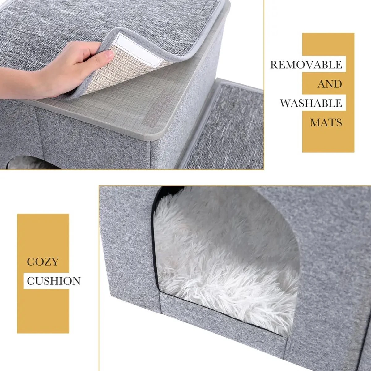 2-in-1 Hondenhuis & Hondentrap - Voor Binnen - Huisdieren Huisje - Hondenmand - Kattenmand - 67.5x40x37.5 Cm - Grijs 7 2-in-1 Hondenhuis & Hondentrap - Voor Binnen - Huisdieren Huisje - Hondenmand - Kattenmand - 67.5x40x37.5 Cm - Grijs - Afbeelding 5