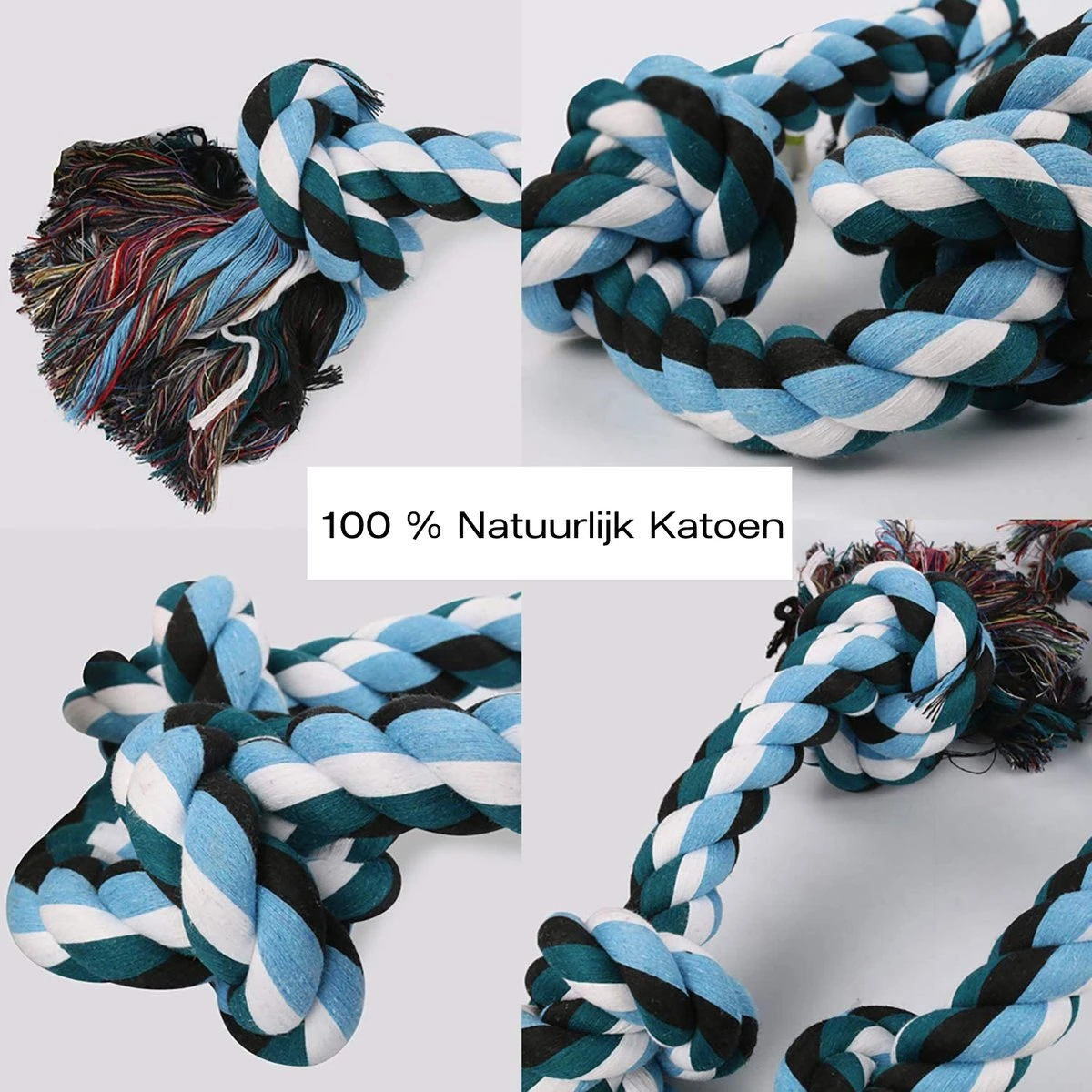 Viervoetjes - BigBoi - XXXL - Honden Touw - 100cm - 730 Gram - Honden Speelgoed - HondenSpeeltjes - Blauw/Wit/Zwart 4 Viervoetjes - BigBoi - XXXL - Honden Touw - 100cm - 730 Gram - Honden Speelgoed - HondenSpeeltjes - Blauw/Wit/Zwart - Afbeelding 2