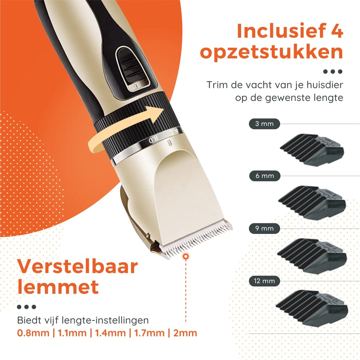 PetGoods Hondentondeuse - 10 Delige Set - Katten & Honden - Draadloos - Low Noise - Incl. Schaar, Nagelknipper, Vijl & Kam 9 PetGoods Hondentondeuse - 10 Delige Set - Katten & Honden - Draadloos - Low Noise - Incl. Schaar, Nagelknipper, Vijl & Kam - Afbeelding 7