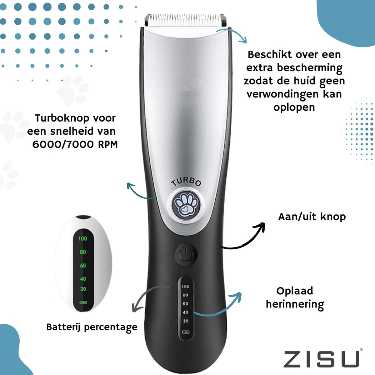 Hondentondeuse - Hondentrimmer - Dieren Tondeuse - Draadloos - 4 Opzetkammen - INCLUSIEF SNACKJE - Zwart 6 Hondentondeuse - Hondentrimmer - Dieren Tondeuse - Draadloos - 4 Opzetkammen - INCLUSIEF SNACKJE - Zwart - Afbeelding 4