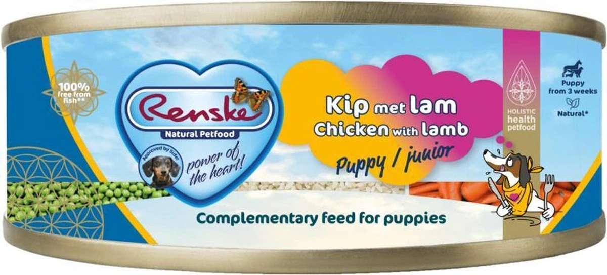 24x Renske Blik Vers Gestoomd Complete Menu Puppy Kip - Lam 95 Gr 3 24x Renske Blik Vers Gestoomd Complete Menu Puppy Kip - Lam 95 Gr