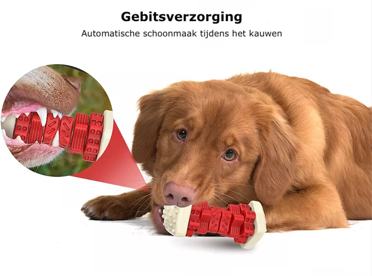 3-in-1 Hondenkauwbot - Gebitsverzorging - IQ Training - Voedsel Afgifte Functie - Geometrisch Ontwerp - Duurzaam & Milieuvriendelijk - Kauwbot - Honden - Hondenbot - Rood 4 3-in-1 Hondenkauwbot - Gebitsverzorging - IQ Training - Voedsel Afgifte Functie - Geometrisch Ontwerp - Duurzaam & Milieuvriendelijk - Kauwbot - Honden - Hondenbot - Rood - Afbeelding 2