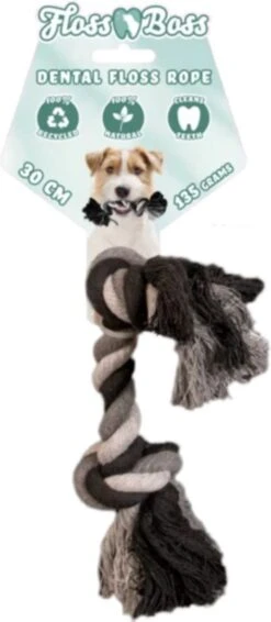 Floss Boss Flostouw – Zeer Stevig En Veilig Hondenspeelgoed – Hondentouw Van Gerecycled Katoen – Grijs Trektouw – 30cm - 135g – 2 Knopen -Hondenserie Winkel 524x1200 1