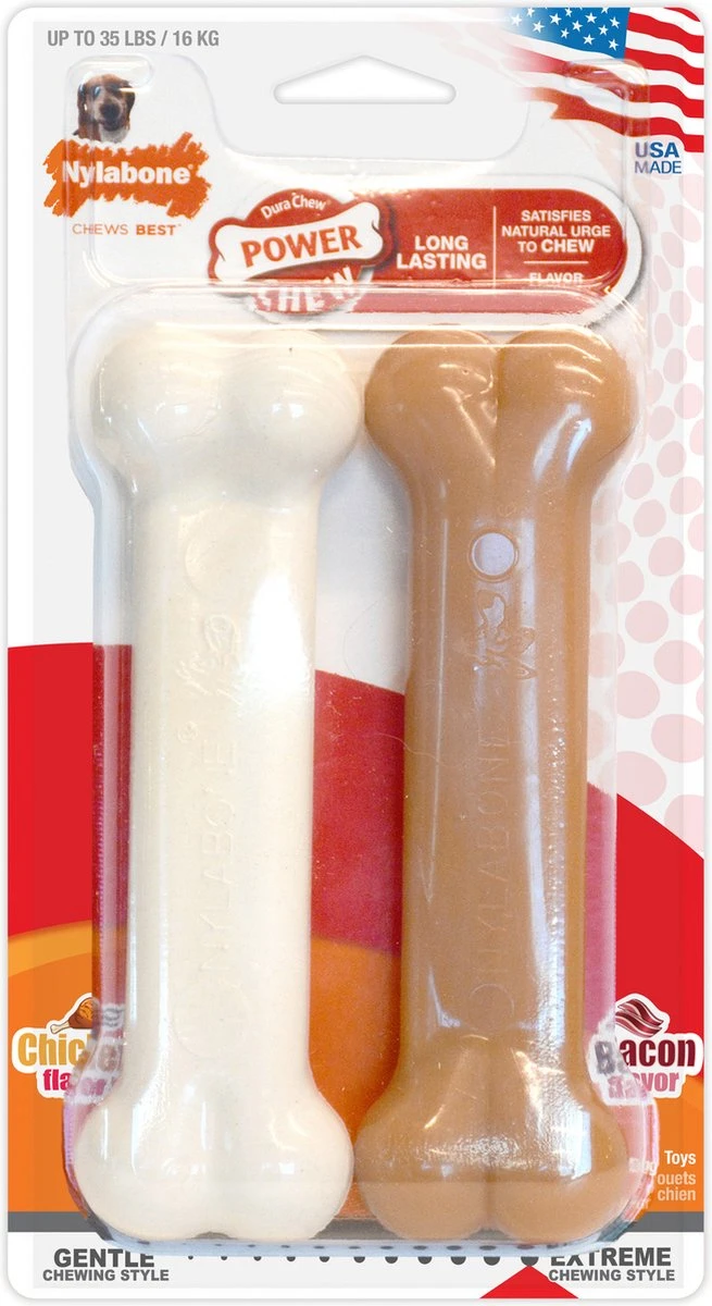 Nylabone Dura Chew Twin Pack Bacon & Chicken Bone Wolf 3 Nylabone Dura Chew Twin Pack Bacon & Chicken Bone Wolf