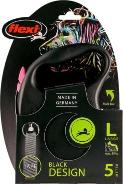 Hondenriem - Looplijn - FLEXI Rollijn BLACK DESIGN TAPE - L - ROZE - 5 Meter -Hondenserie Winkel 802x1200 2