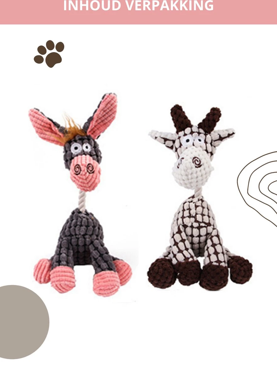 Honden Knuffel - Set Van 2 - Hondenspeelgoed Met Piep - Honden En Katten - Ezel En Giraf - Sellaio 10 Honden Knuffel - Set Van 2 - Hondenspeelgoed Met Piep - Honden En Katten - Ezel En Giraf - Sellaio - Afbeelding 8