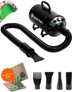 Uitgelichte producten 17 Captain Pup's Professionele Hondenföhn Met 4 Opzetstukken - Bijgeleverde Hondenborstel - Waterblazer Voor Honden - Zwart
