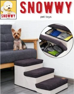 SNOWWY - Hondentrap Met Opslagruimte - Honden Loopplank Met Handige Opslagvakje - Hondenloopplanken - Inklapbaar - Huisdier Opstap - Hondentrapje - Grijs -Hondenserie Winkel 945x1200