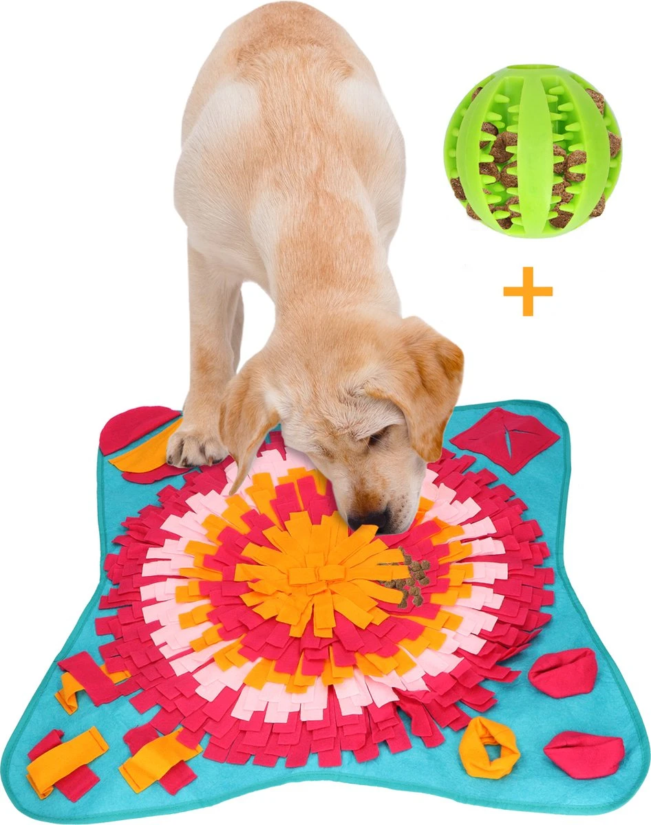 Snuffelmat 70x70cm Inclusief Rubberen Massage Bal & E-book - Speelmat Hond - Denkspel Hond - Puppy Speelgoed - Anti Schrok Mat - Honden Snoepjes - Cadeau Tip 2 Snuffelmat 70x70cm Inclusief Rubberen Massage Bal & E-book - Speelmat Hond - Denkspel Hond - Puppy Speelgoed - Anti Schrok Mat - Honden Snoepjes - Cadeau Tip