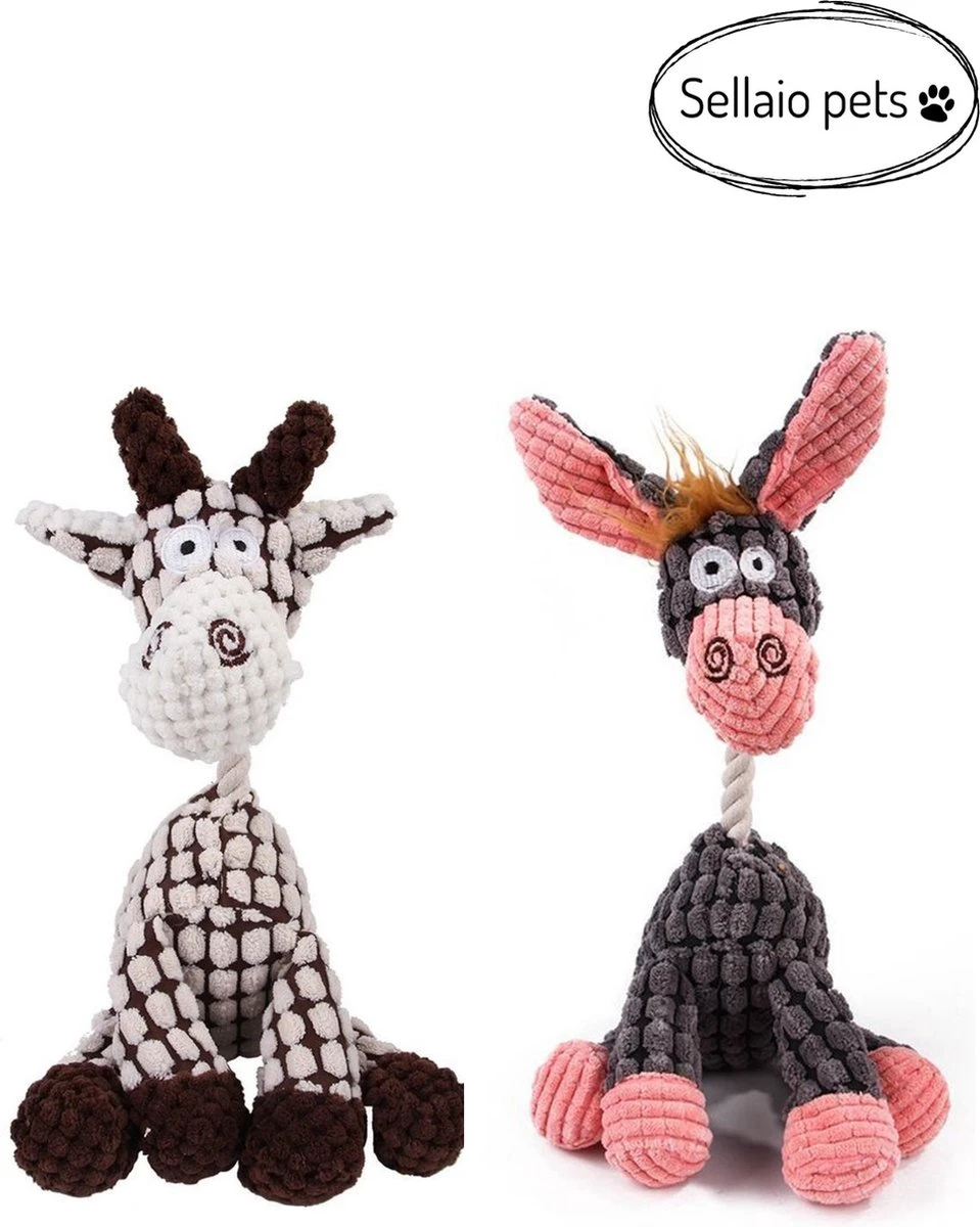 Honden Knuffel - Set Van 2 - Hondenspeelgoed Met Piep - Honden En Katten - Ezel En Giraf - Sellaio 3 Honden Knuffel - Set Van 2 - Hondenspeelgoed Met Piep - Honden En Katten - Ezel En Giraf - Sellaio