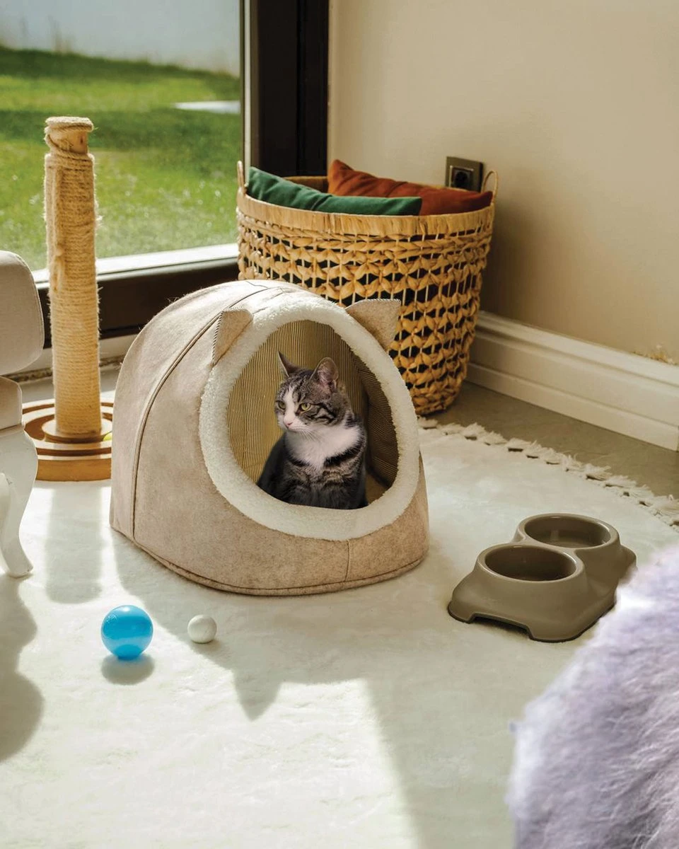 Merkloos Opvouwbaar Kattenhuis - En Hondennest – Cat House - Kattenhol - Cat Cave - Beige 4 Merkloos Opvouwbaar Kattenhuis - En Hondennest – Cat House - Kattenhol - Cat Cave - Beige - Afbeelding 2
