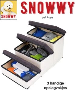 SNOWWY - Hondentrap Met Opslagruimte - Honden Loopplank Met Handige Opslagvakje - Hondenloopplanken - Inklapbaar - Huisdier Opstap - Hondentrapje - Grijs -Hondenserie Winkel 999x1200